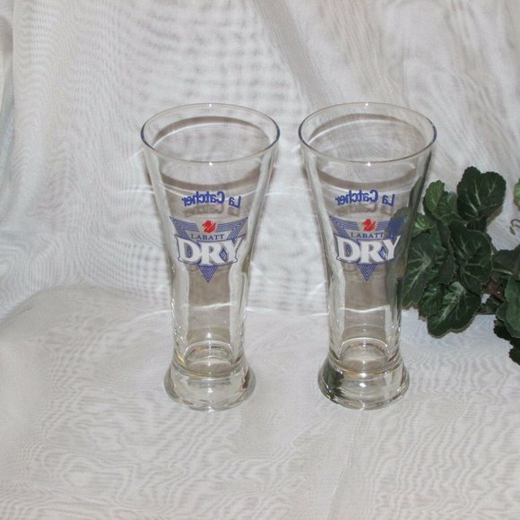 2 Labatt Dry Pilsener Draft Beer Glasses Brewery Branded Barware Glassware - Picture 5 of 7